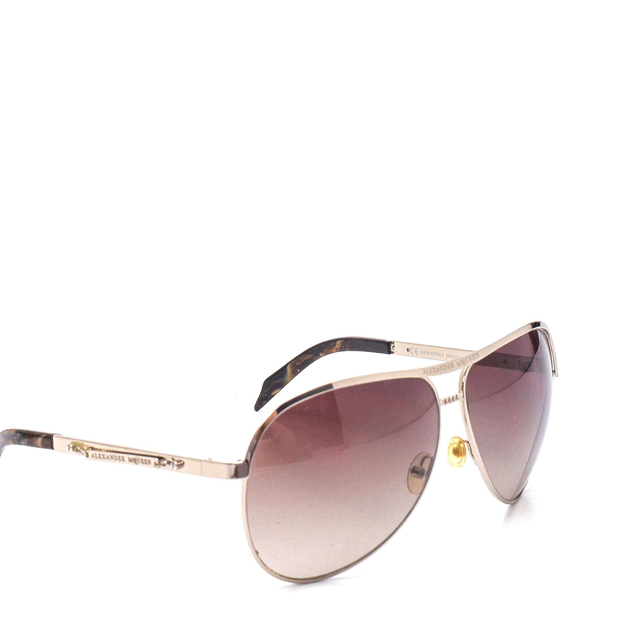 Alexander McQueen - Brown and Silver Metal Aviator Sunglasses